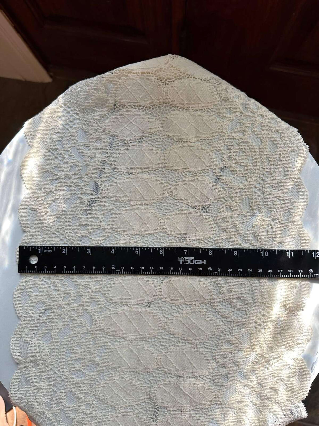 Off White Corded Wide Stretch Lace Trim by Yard, 12" Elastic Ribbon, Sample Finished Skirt Pic, Retail Wholesale Bulk