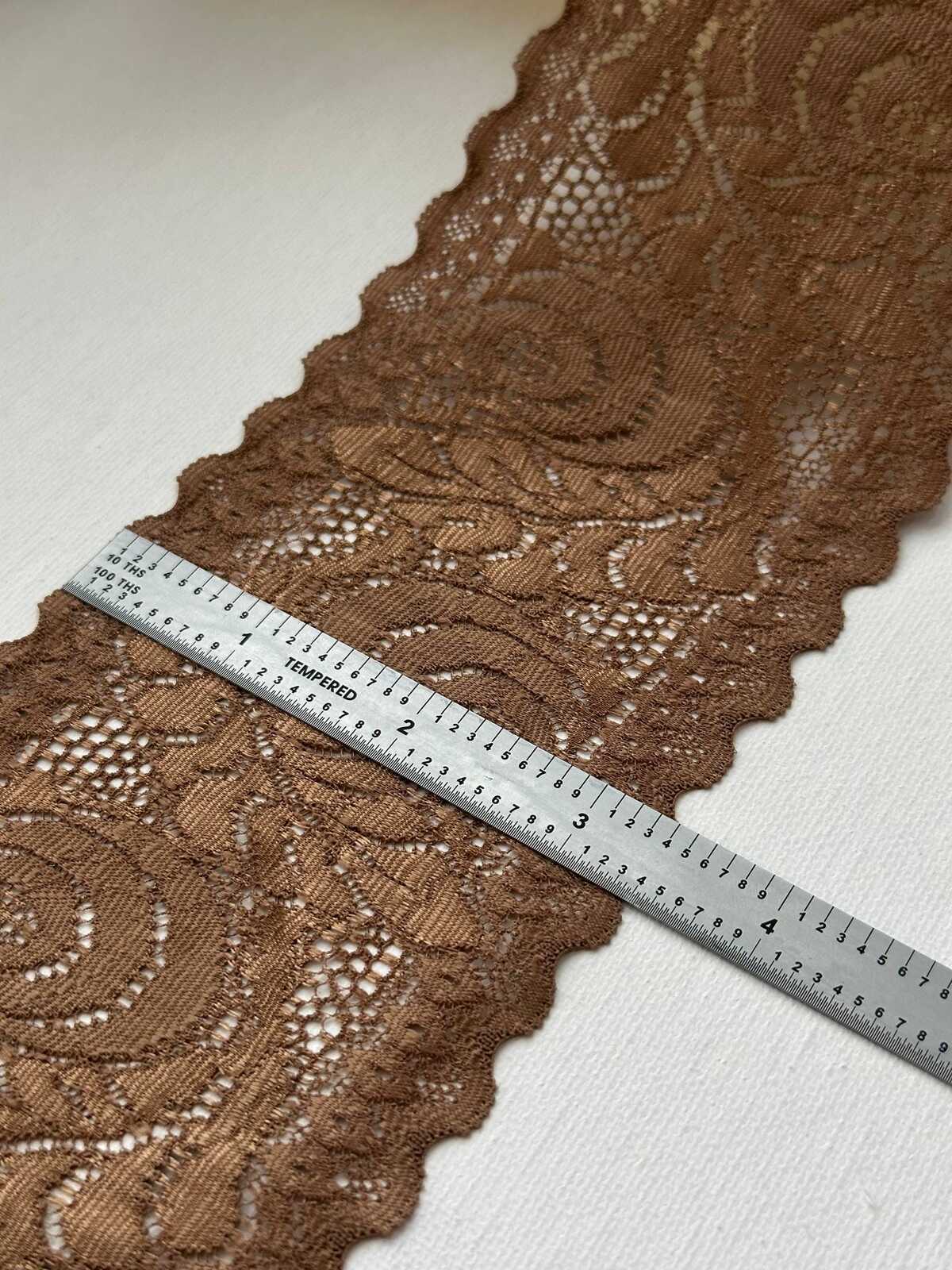 3Yds Stretch 3.3" Bronze Metallic Gold Brown Floral Stretch Lace Trim Wholesale