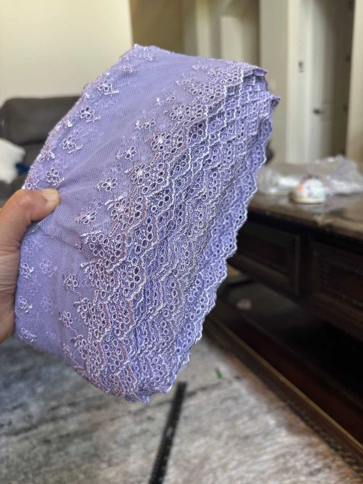 4.5" Ultra Soft Lavender Embroidered Tulle Lace Trim by the Yard, Dainty Double Edged Scalloped Floral Mesh Lace for Lolita, Bridal, Doll