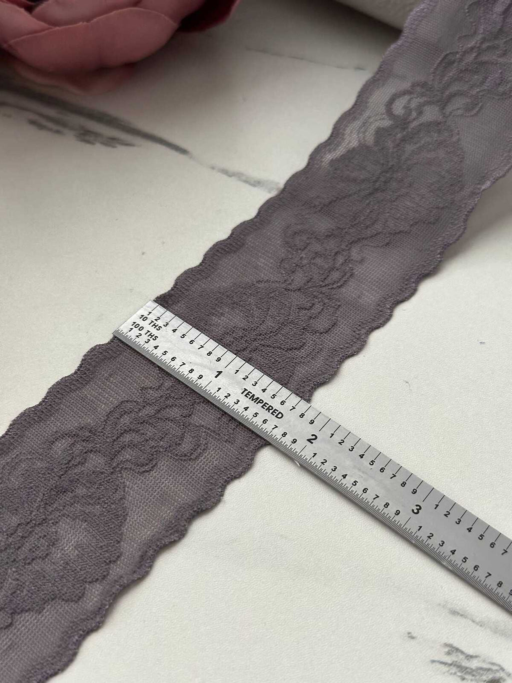 10Yds Stretch 1.7" Dusty Mauve Seamless Flat Scalloped Stretch Lace Wholesale