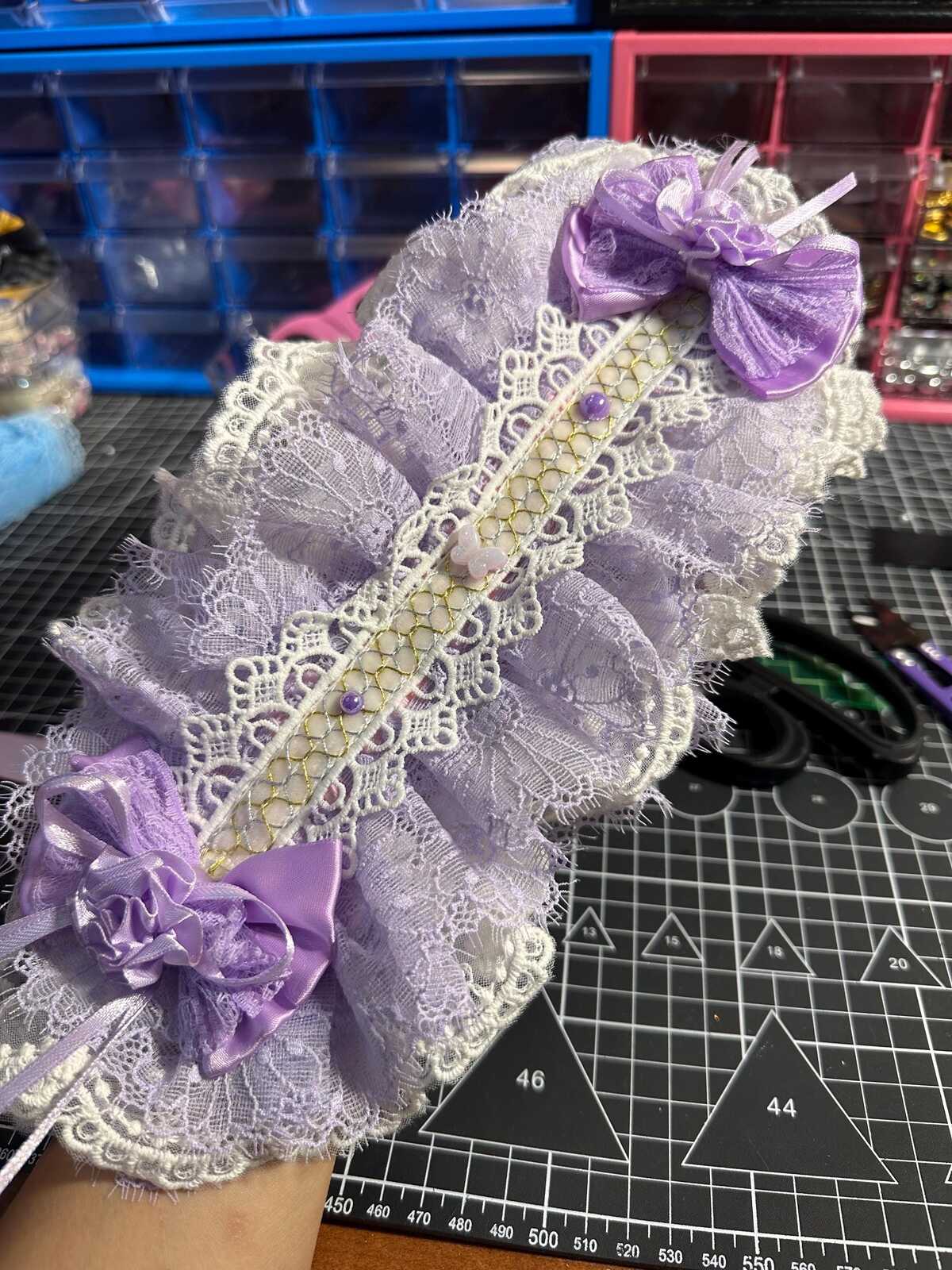 CHRISOM Handmade purple Lolita bow Handmade by My Daughter with Pearls & Sage Ribbon, Special Gift