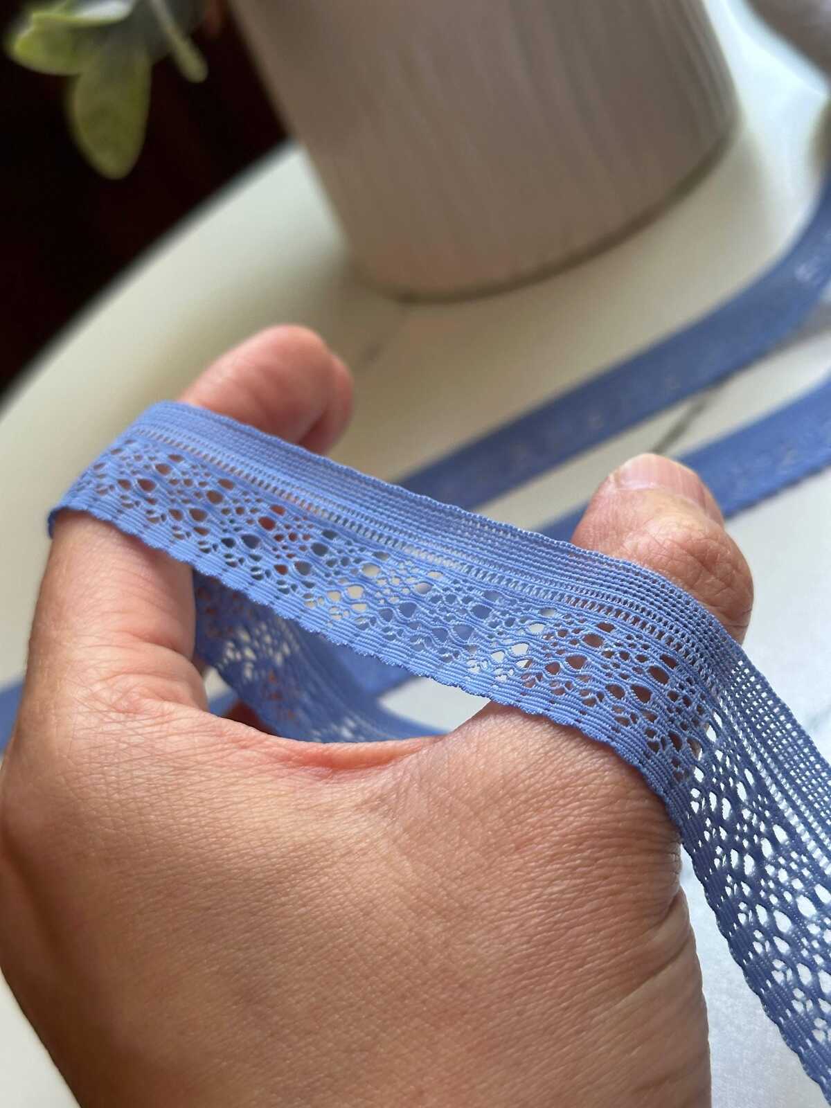 10yds Muted Cornflower Blue Ultra Soft Stretch Elastic Lace Trim by the Yard, Super Stretchy Ribbon for Baby Headband Lingerie, 0.8"