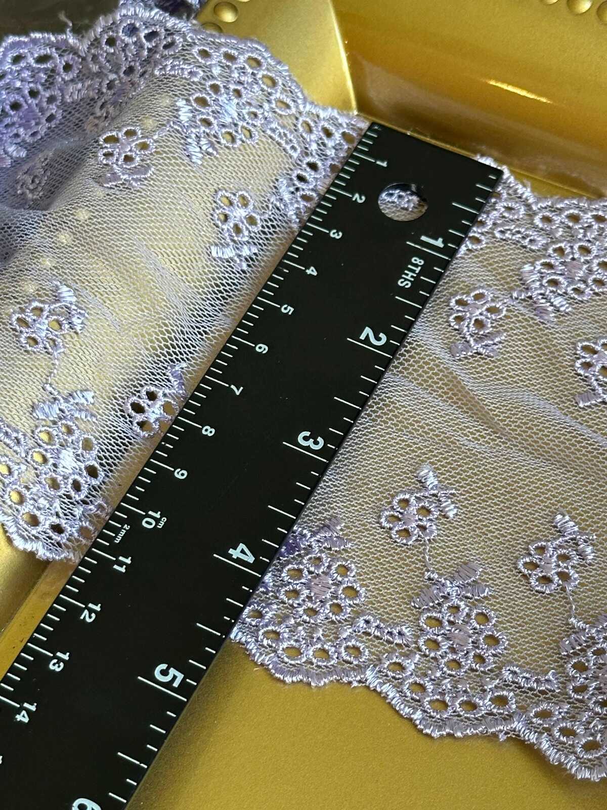 4.5" Ultra Soft Lavender Embroidered Tulle Lace Trim by the Yard, Dainty Double Edged Scalloped Floral Mesh Lace for Lolita, Bridal, Doll