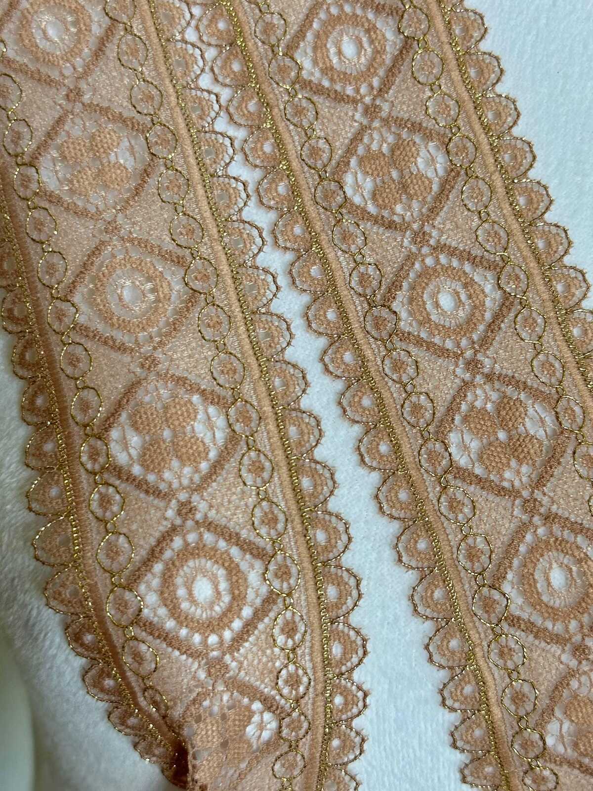 10yds 1.8" Gold Metallic Lace Champagne Stretch Elastic Galloon Scalloped Edge Geometric Ribbon for Lingerie Underwear Crafts Sewing
