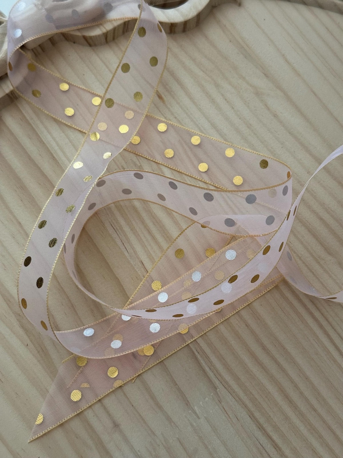 20Yds 0.9" Gold Polka Dot Sheer Organza Ribbon Trim, Hair Bow DIY Wholesale