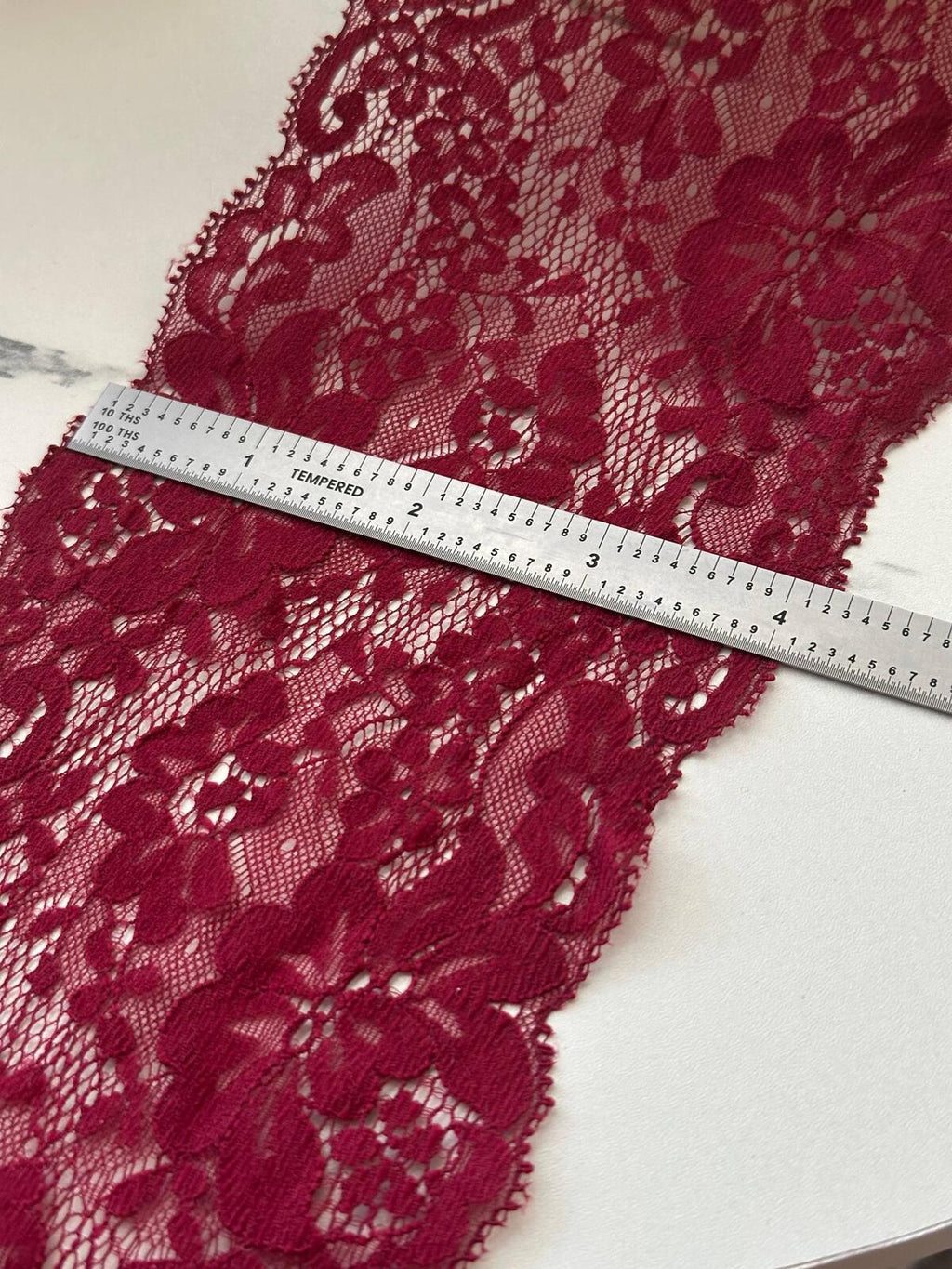 3Yds Non-Stretch 4.1" Burgundy Red Floral Scalloped Rigid Mesh Lace Trim
