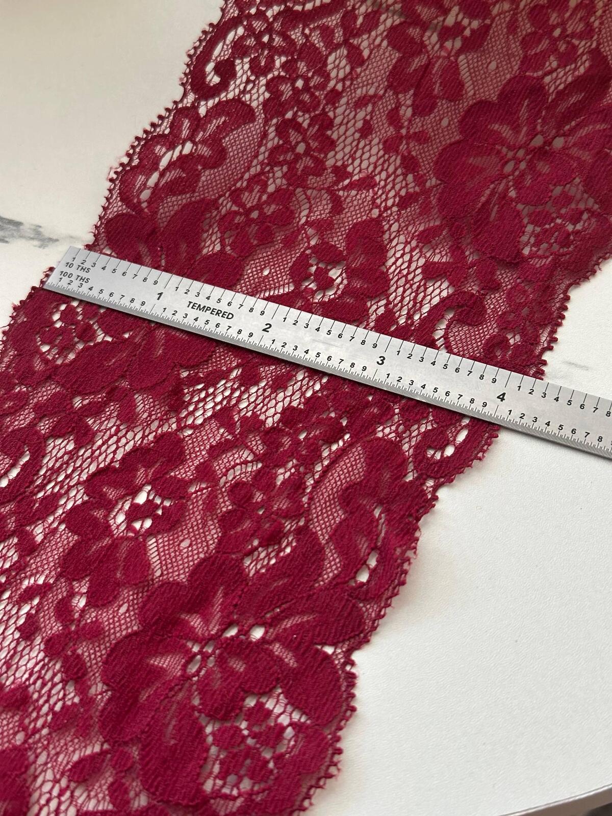 3Yds Non-Stretch 4.1" Burgundy Red Floral Scalloped Rigid Mesh Lace Trim