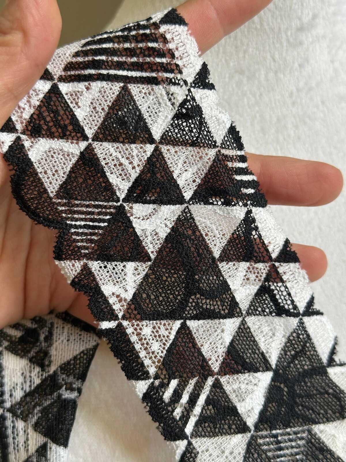 10yds 2.25" Black White Geometric Lace Trim Floral Mesh Ribbon by the Yard for Lingerie Underwear Doll Clothes Goth Punk Sewing Crafting DIY