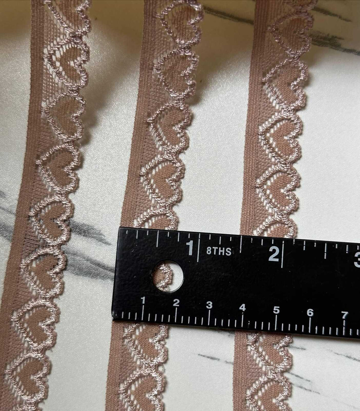 10yds Dusty Rose Mauve Heart Stretch Elastic Lace Trim Single Scalloped Narrow Ribbon for Lingerie Underwear  Crafts, 0.7"  Wholesale