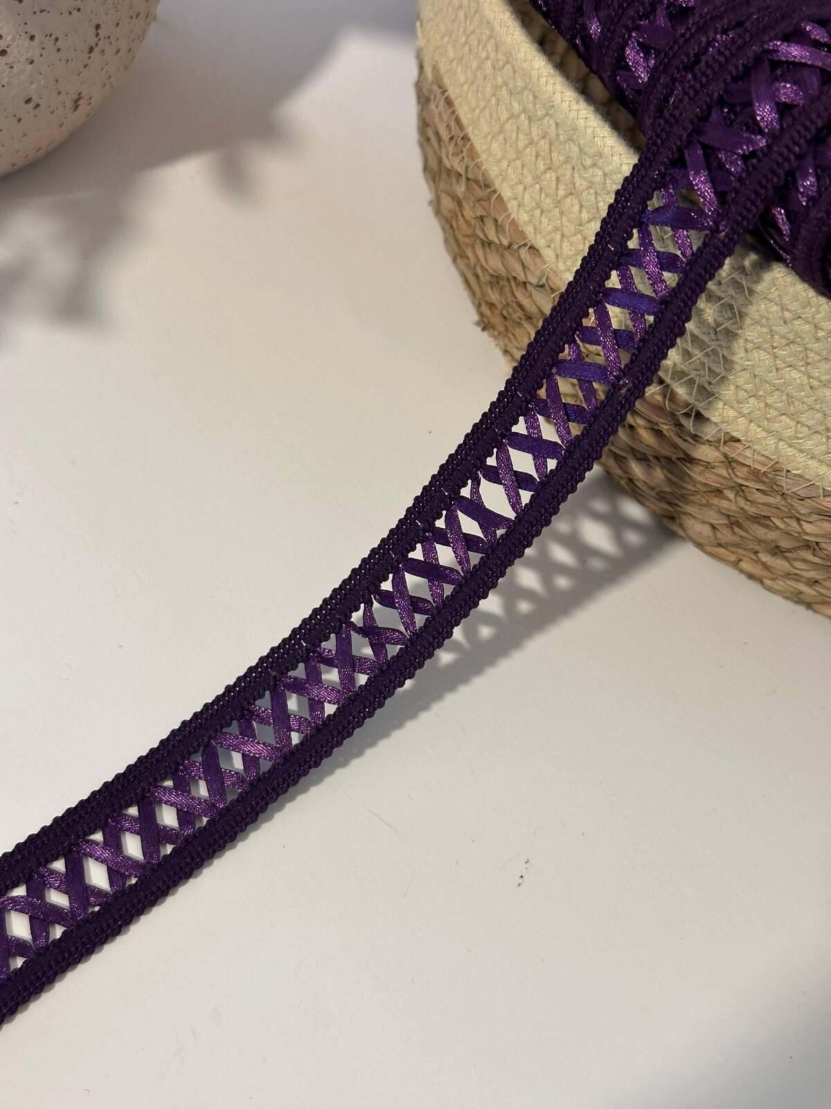 10Yds Non-Stretch 0.9" Dark Purple Woven Satin Ribbon Braid Trim,  Wholesale