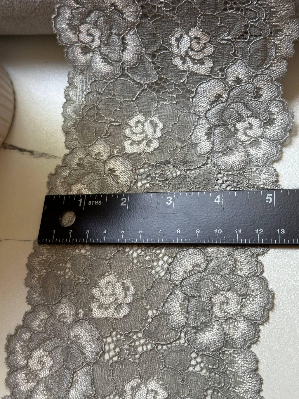 Silver Grey Corded Rose Floral Lace Trim by the Yard, Structured Slight Stretch Ribbon for Crafts, 5", Retail Wholesale Bulk