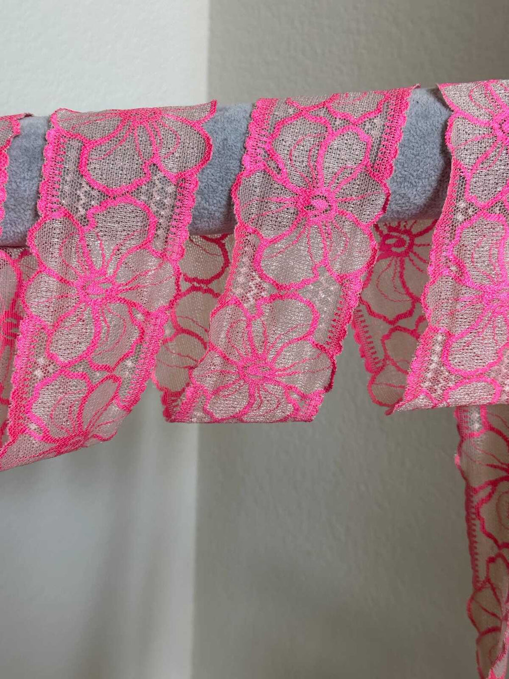 10 yds Neon Pink Floral Lace Trim 2.25 Inch Wide Slightly Stretch Elastic Ribbon by the Yard for Lingerie Doll Making Sewing Crafting