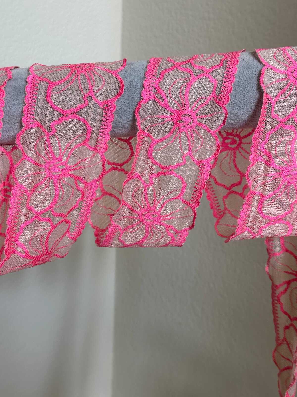 10 yds Neon Pink Floral Lace Trim 2.25 Inch Wide Slightly Stretch Elastic Ribbon by the Yard for Lingerie Doll Making Sewing Crafting