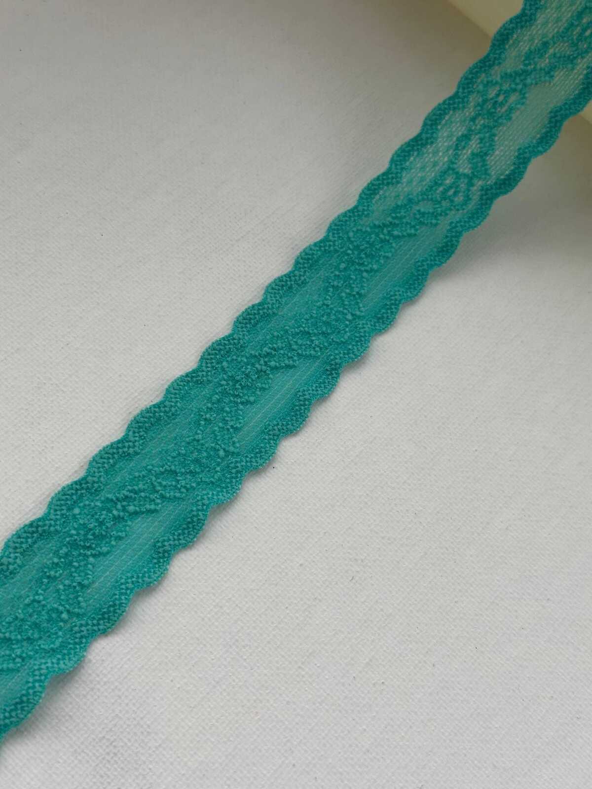 10Yds Stretch 0.9" Aqua Teal Raised Textured Floral Stretch Lace Wholesale