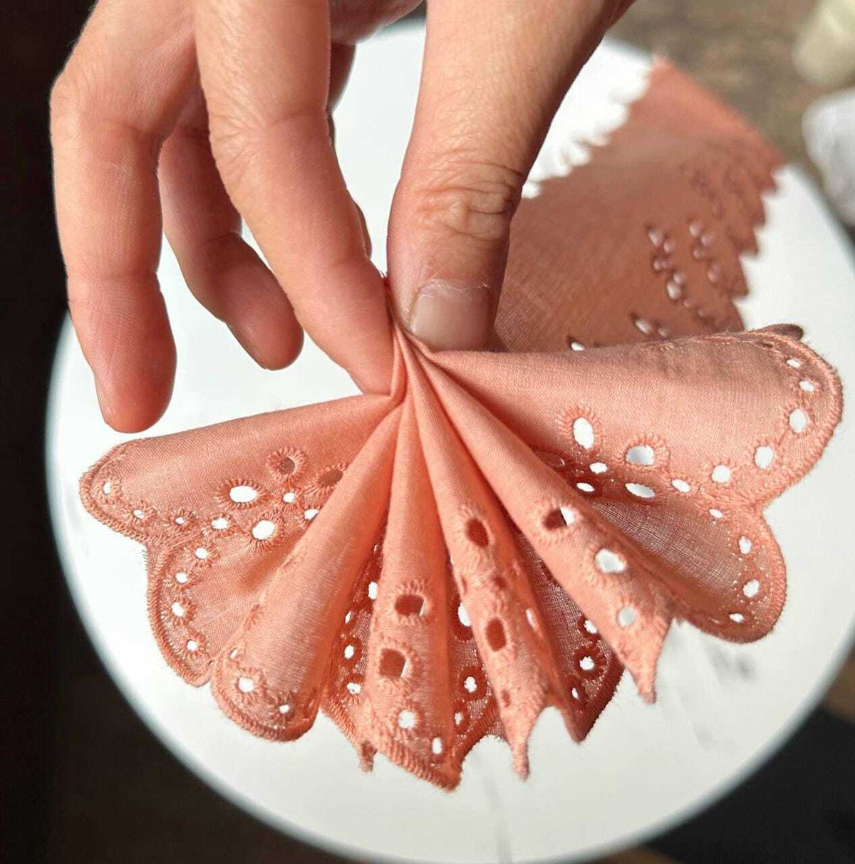 Dusty Peach Coral Eyelet Cotton Lace Trim Symmetrical Double Scalloped Embroidered Ribbon for Gowns Blouses Crafts Sewing, 2.75"
