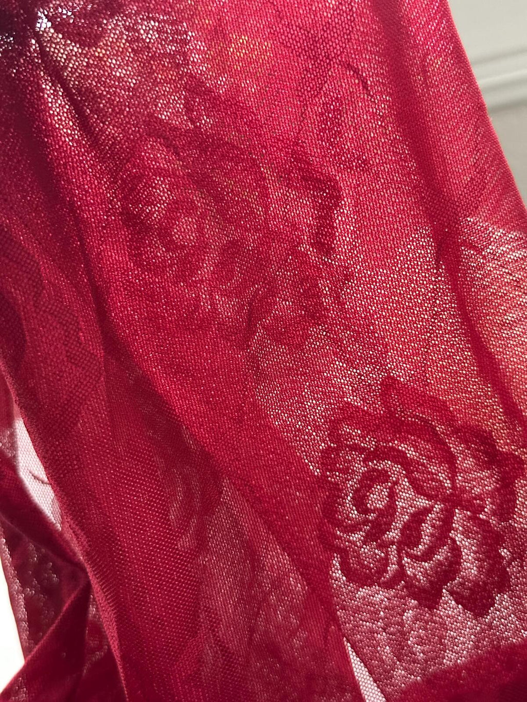 2Yds Stretch 11.6" Crimson Red Floral Cross Mesh Elastic Lace Trim Wholesale