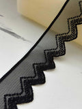 10Yds Soft Stretch 1.6" Black Geometric Zigzag Mesh Stretch Lace Wholesale