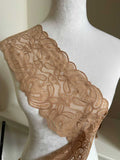 5yds  5" Champagne Gold Stretch Lace Trim Wide Nude Elastic Galloon Scalloped Edge Floral Ribbon for Lingerie Underwear Garment Sewing
