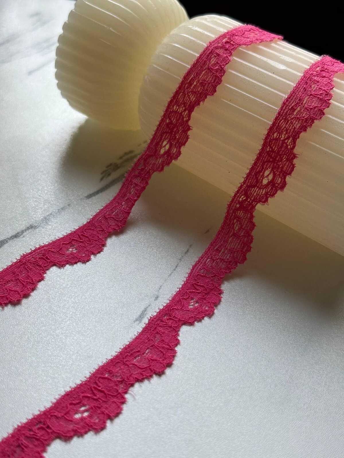 10yds Hot Pink Stretch Lace Trim, 0.5" Elastic Ribbon, Bulk Clearance Coquette Y2K Lace, Lingerie Lace, DIY Sewing, Retail Wholesale