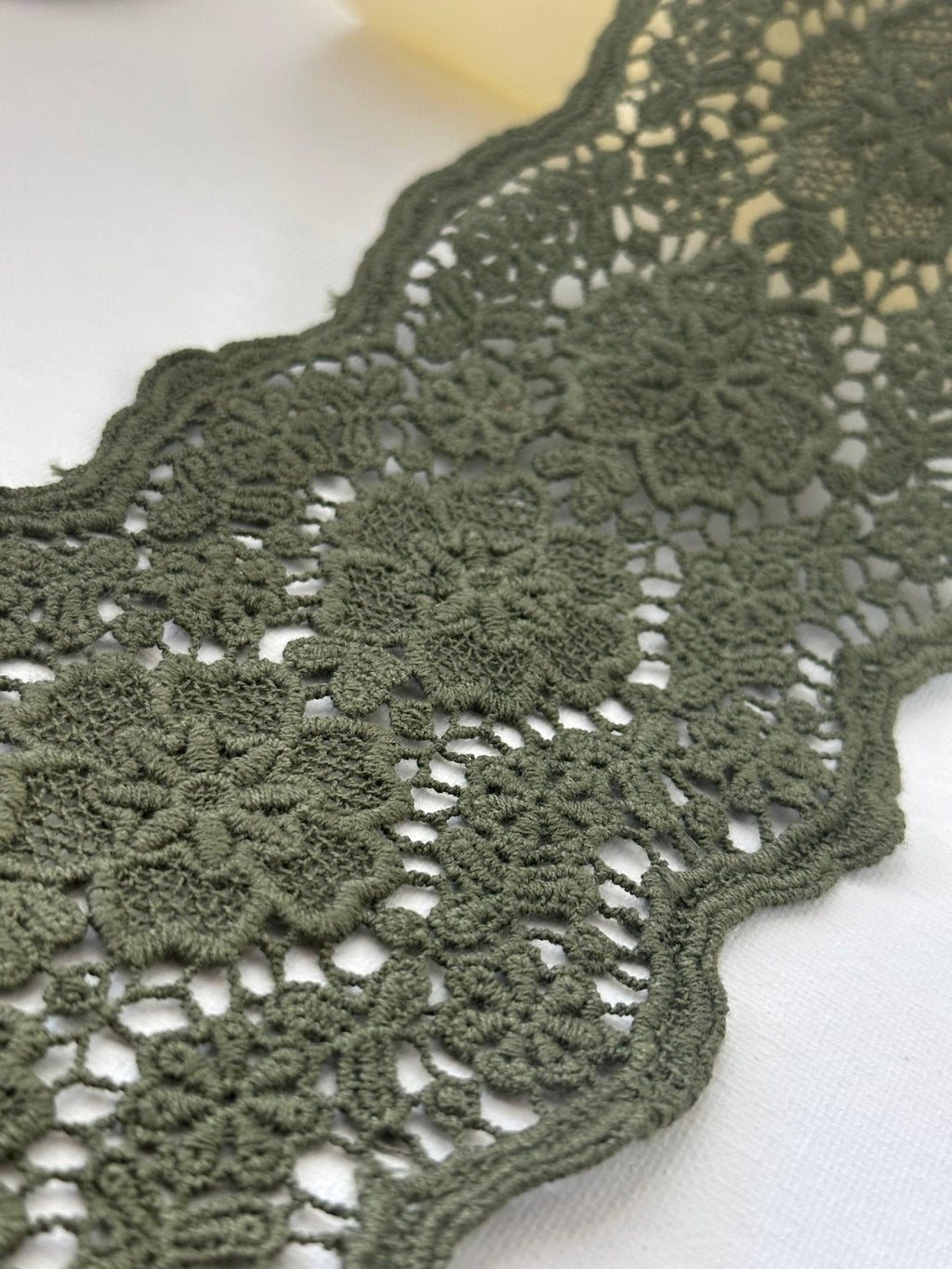 1yd Non-Stretch 4.2" Olive Green Cotton Floral Crochet Lace Trim Wholesale