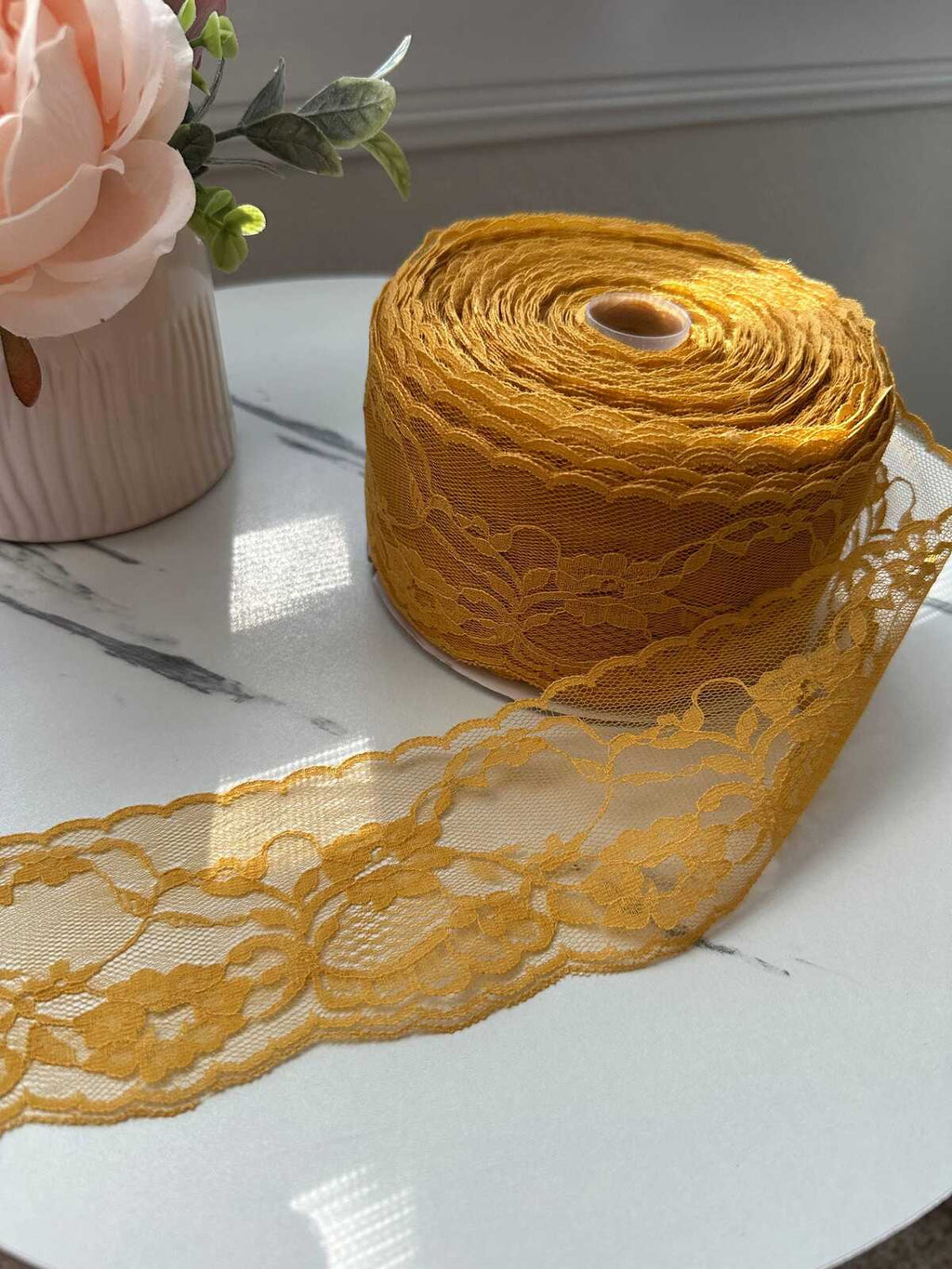 10Yds Non-Stretch 2.65" Mustard Gold Yellow Floral Scalloped Lace trim Wholesale