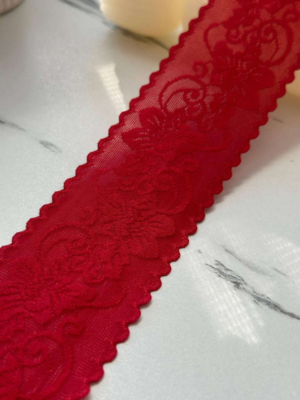 5Yds Stretch 1.9" Red Seamless Floral Lingerie Stretch Lace Trim Wholesale