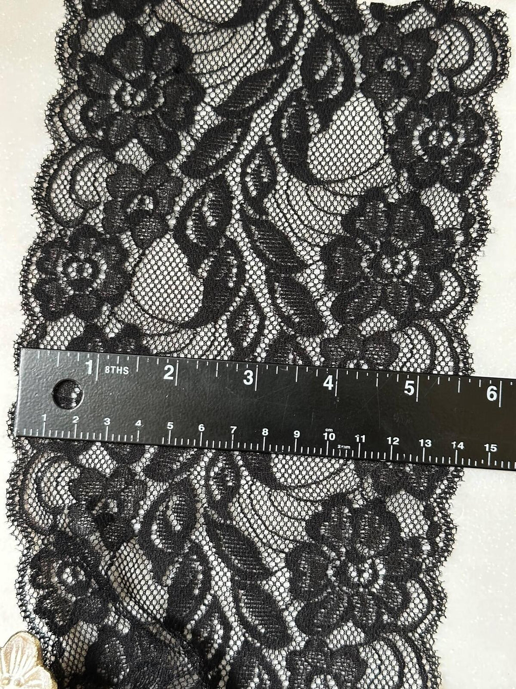Classic Black Floral Wide Stretch Lace Trim by the Yard, Scalloped Elastic Ribbon for Coquette Crafts, 5.5", Retail Wholesale Bulk