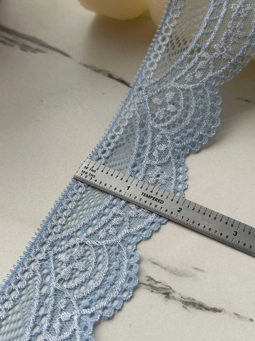 10Yds Stretch 1.9" Light Dusty Blue Floral Scalloped Stretch Lace Wholesale