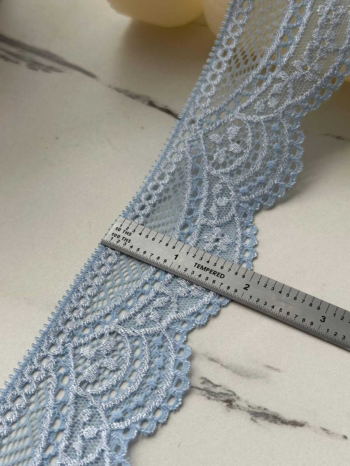 10Yds Stretch 1.9" Light Dusty Blue Floral Scalloped Stretch Lace Wholesale