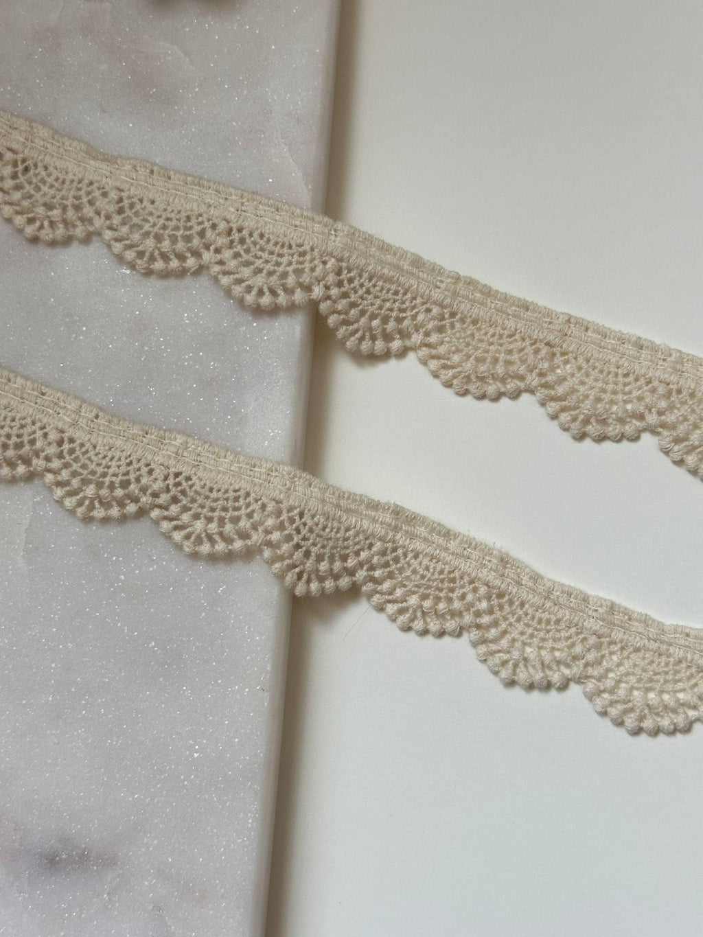Natural Cotton Scalloped Lace Trim by Yard, Unbleached Shell Crochet Ribbon, Coquette Craft Supply, 1", Retail Wholesale Bulk