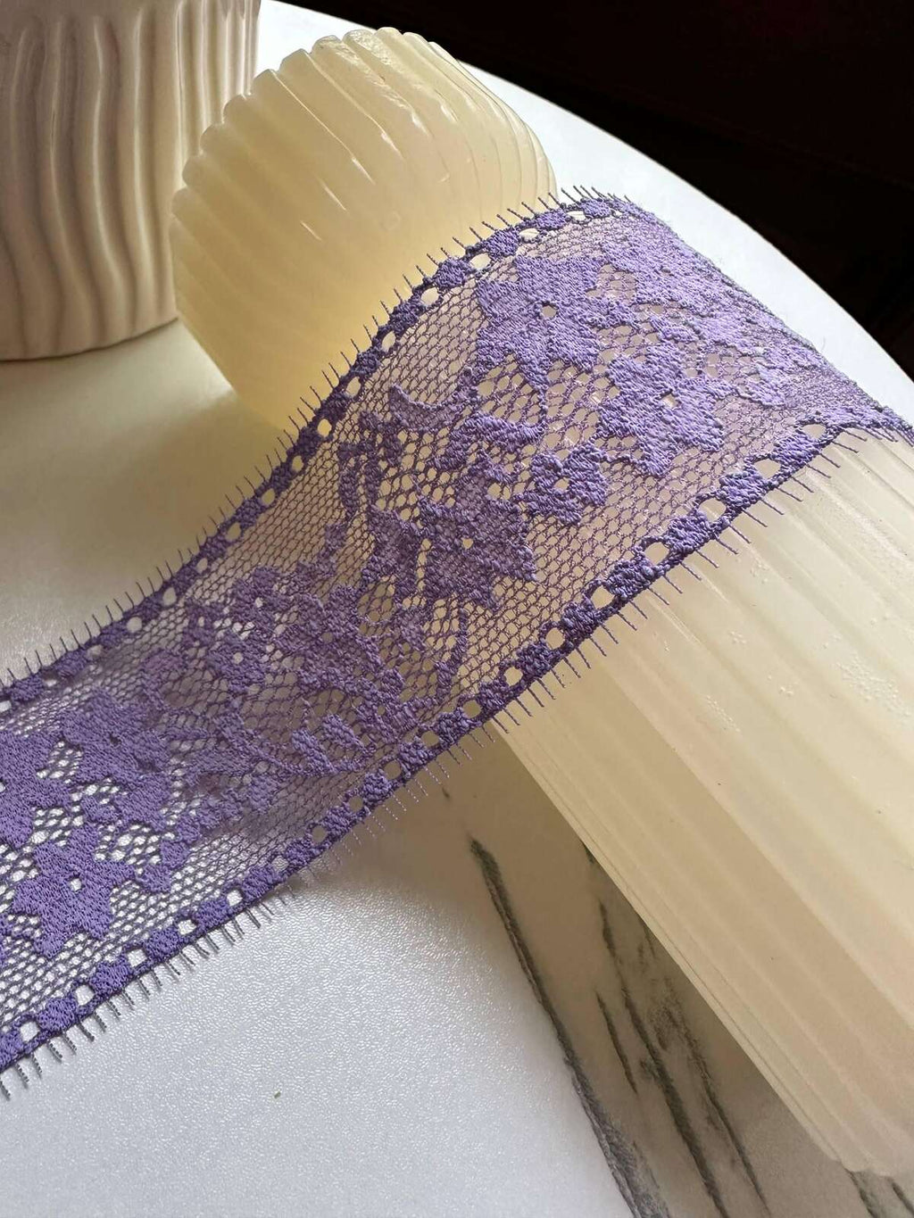 10yds Dusty Lavender Purple Floral Stretch Elastic Lace Trim Eyelash Fringe Straight Edge Galloon for Lingerie Underwear sewing Crafts 1.75"