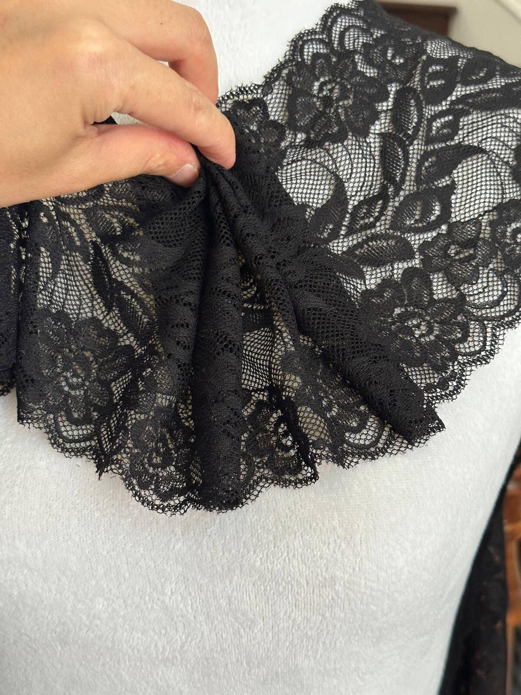 Classic Black Floral Wide Stretch Lace Trim by the Yard, Scalloped Elastic Ribbon for Coquette Crafts, 5.5", Retail Wholesale Bulk