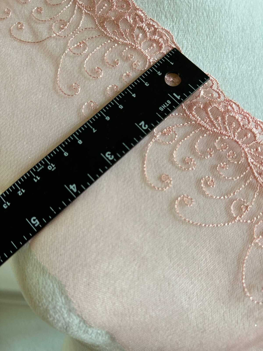 5" Pink Embroidered Mesh Lace Trim Elegant Scalloped Edge Vine Floral Tulle Ribbon for Lingerie Bridal Gowns Veil Crafts Sewing