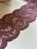 Dusty Plum Rose Floral Eyelash Slight Stretch Lace Trim by the Yard, Structured Elastic Ribbon for Crafts, 2.1", Retail Wholesale Bulk