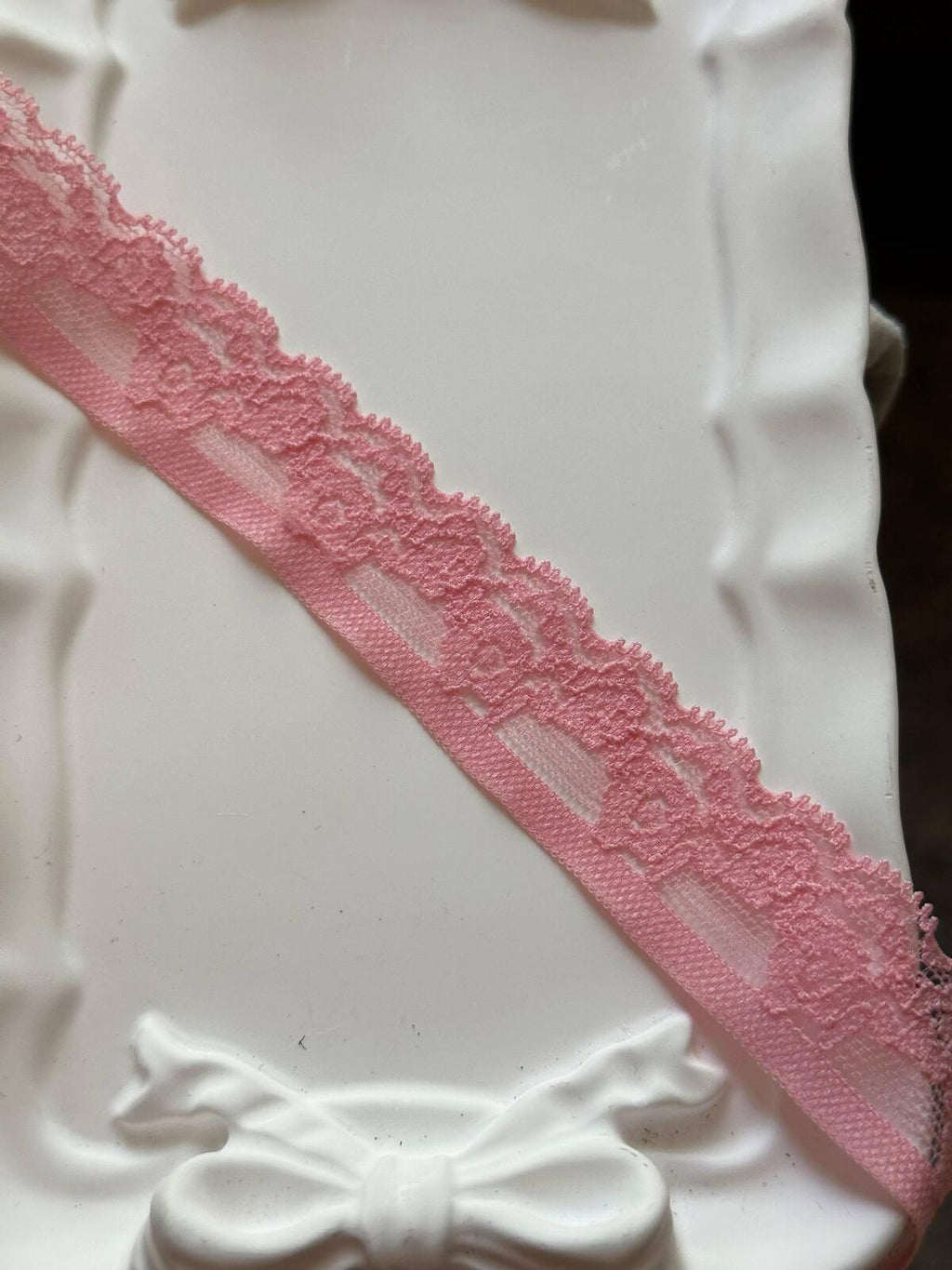 10yds Soft Pink Stretch Lace Trim by Yard, Floral Scalloped Elastic Ribbon, Coquette Craft Supply, 1", Retail Wholesale Bulk