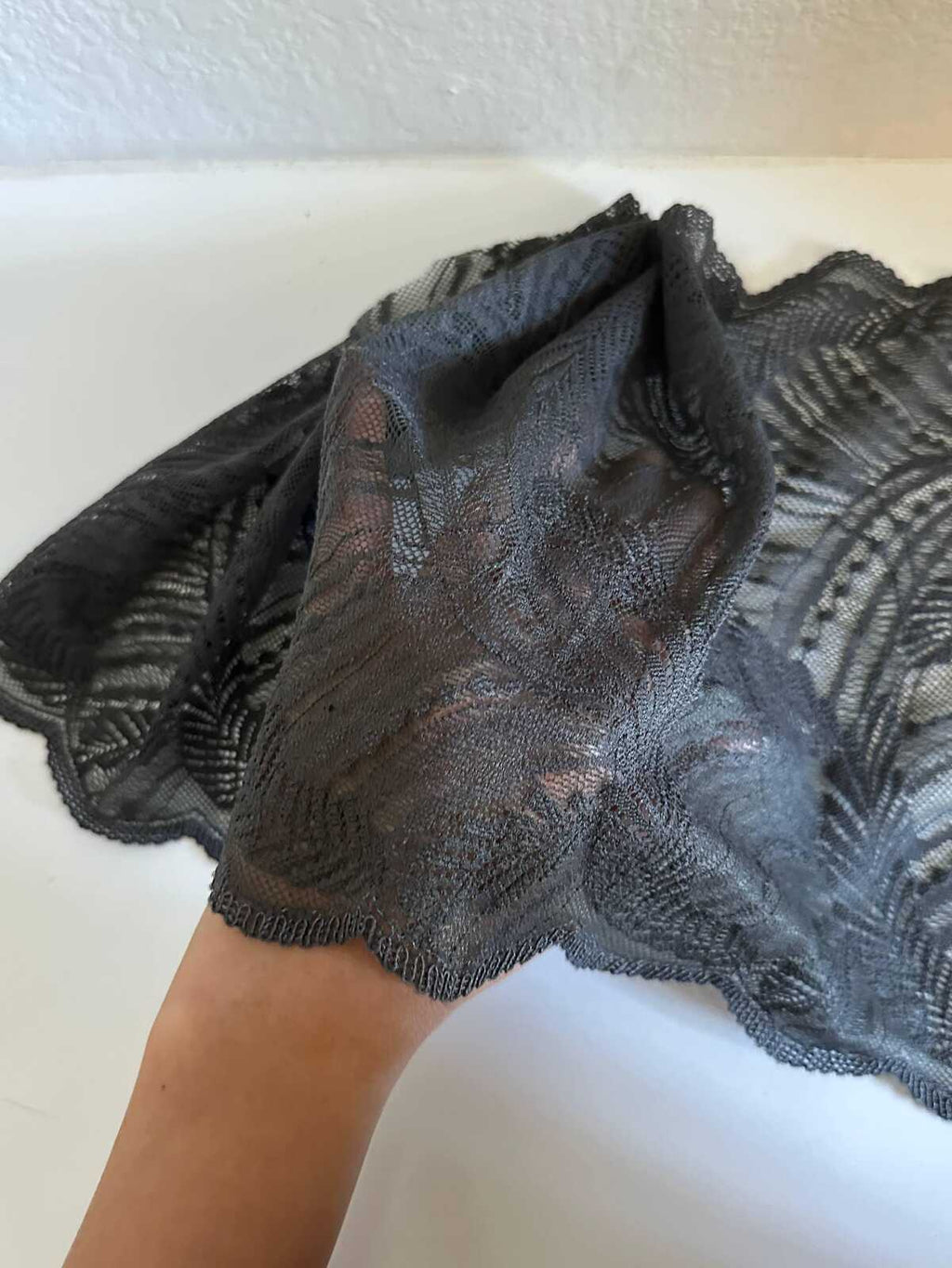 7" Sage Gray Stretch Lace Trim Wide Feather Wave Elastic Galloon Scalloped Edge Lace for Lingerie Underwear Garment Sewing Craft by the Yard
