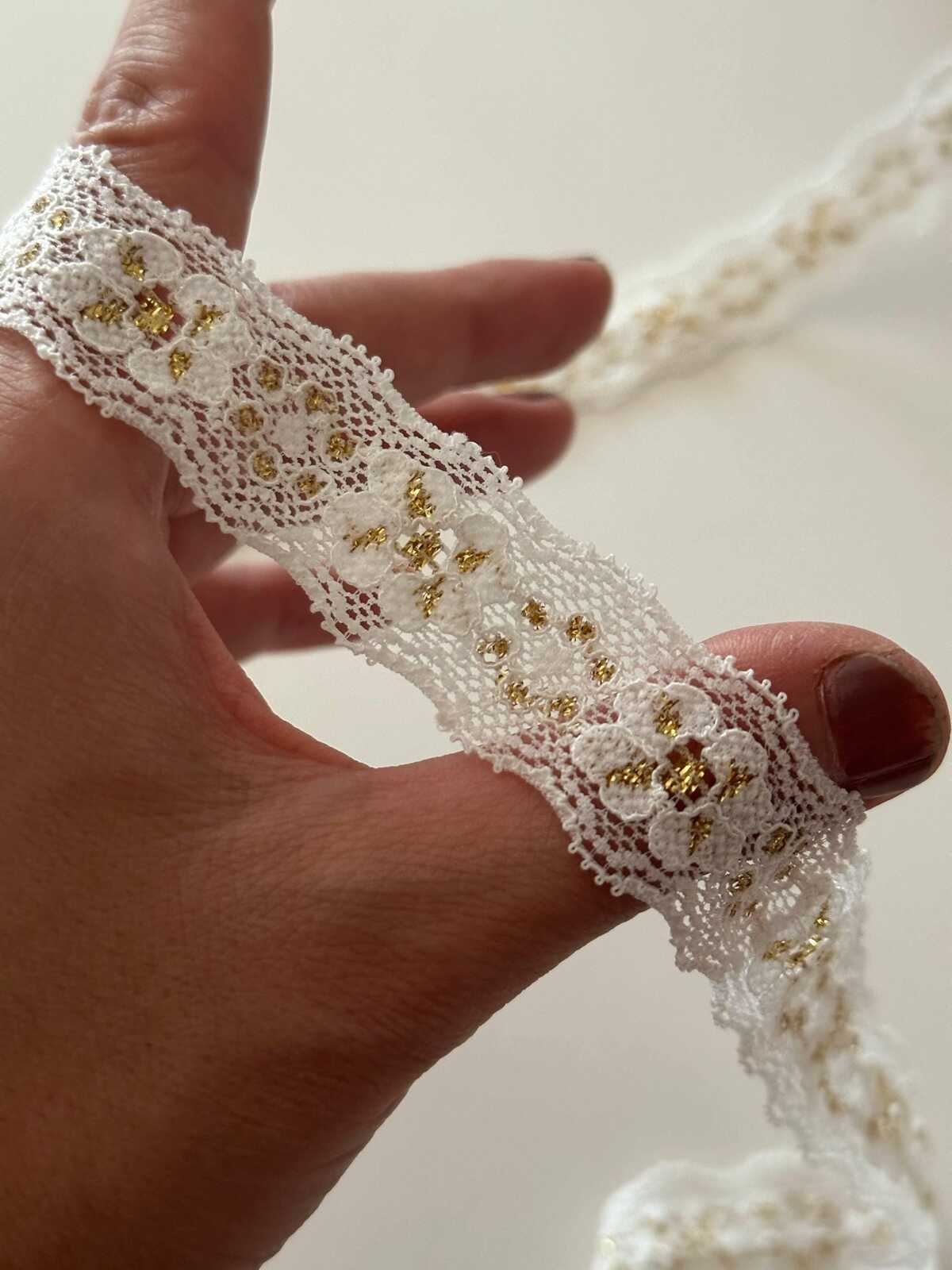 10yds White Gold Metallic Stretch Lace, 0.8" Elastic Ribbon, Bulk Clearance Coquette Y2K Lace, Lingerie, DIY Sewing, Retail Wholesale