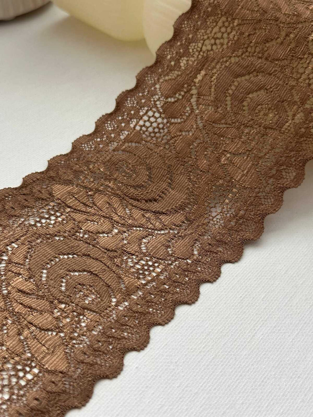 3Yds Stretch 3.3" Bronze Metallic Gold Brown Floral Stretch Lace Trim Wholesale