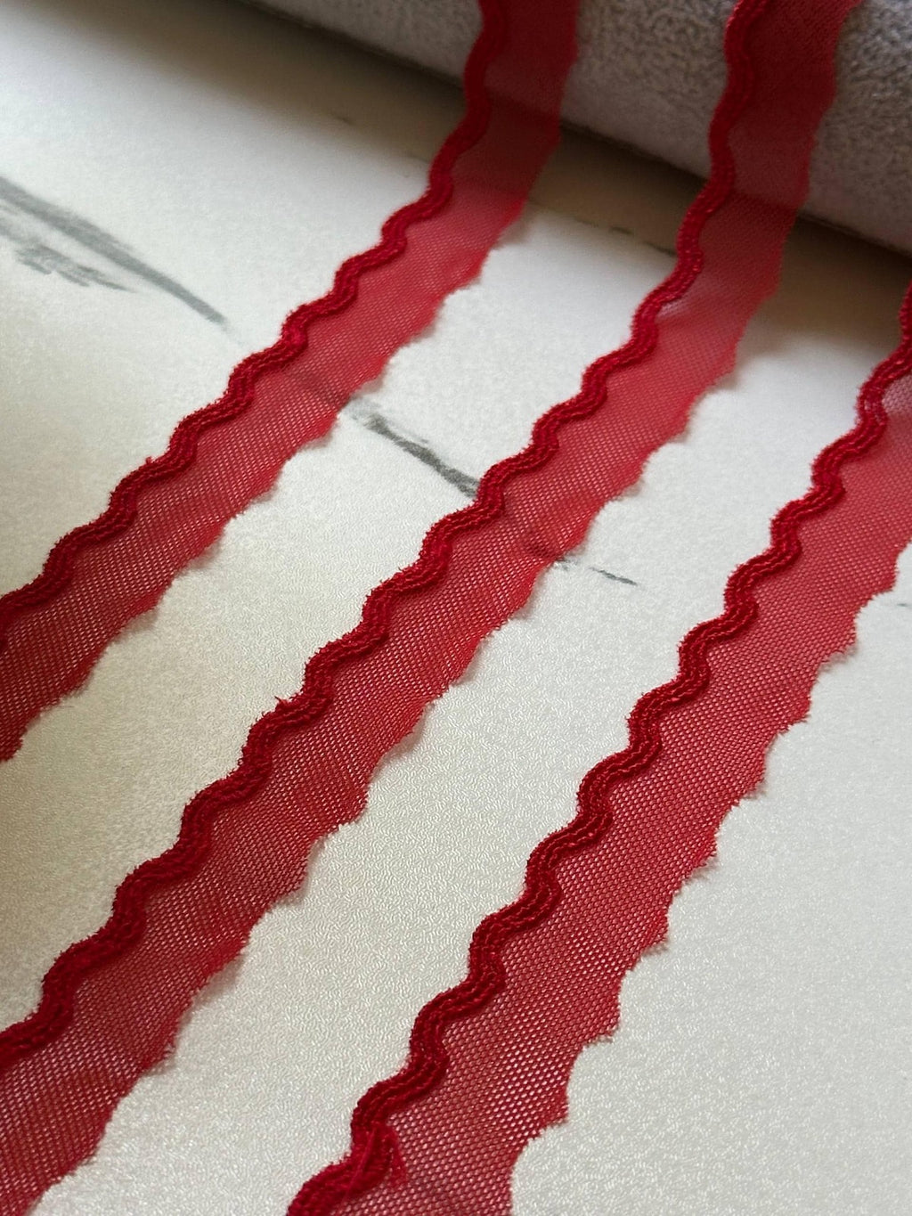 10yds Red Scalloped Mesh Lace Trim by Yard, Crescent Non Stretch Ribbon, Coquette Craft Supply, 0.6", Retail Wholesale Bulk