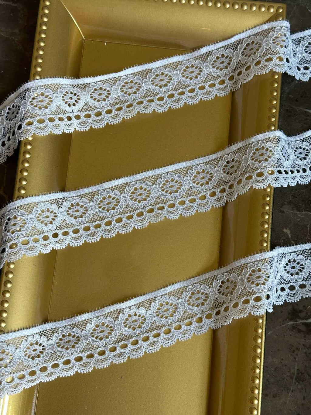 5yard 1.5" White Stretch Eyelash Lace Trim with Ribbon Slits by the Yard, Elastic Beading Lace Insert for Lolita, Lingerie, Garter, Doll