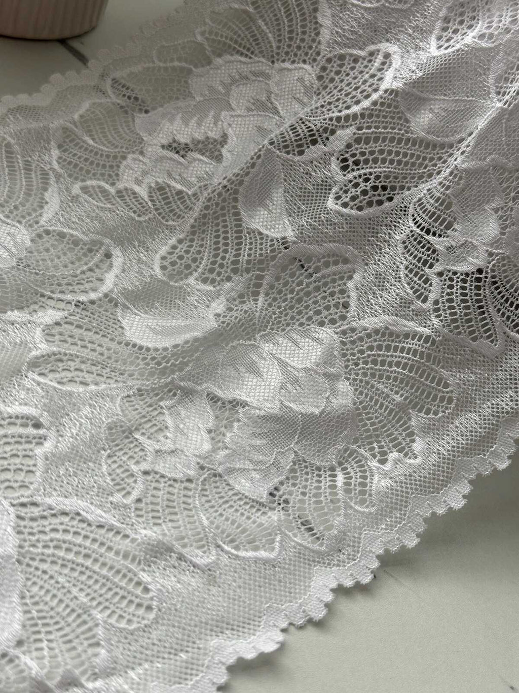 3Yds  Stretch 8.5" White Textured Two-Tone Effect Wide Stretch Lace Wholesale
