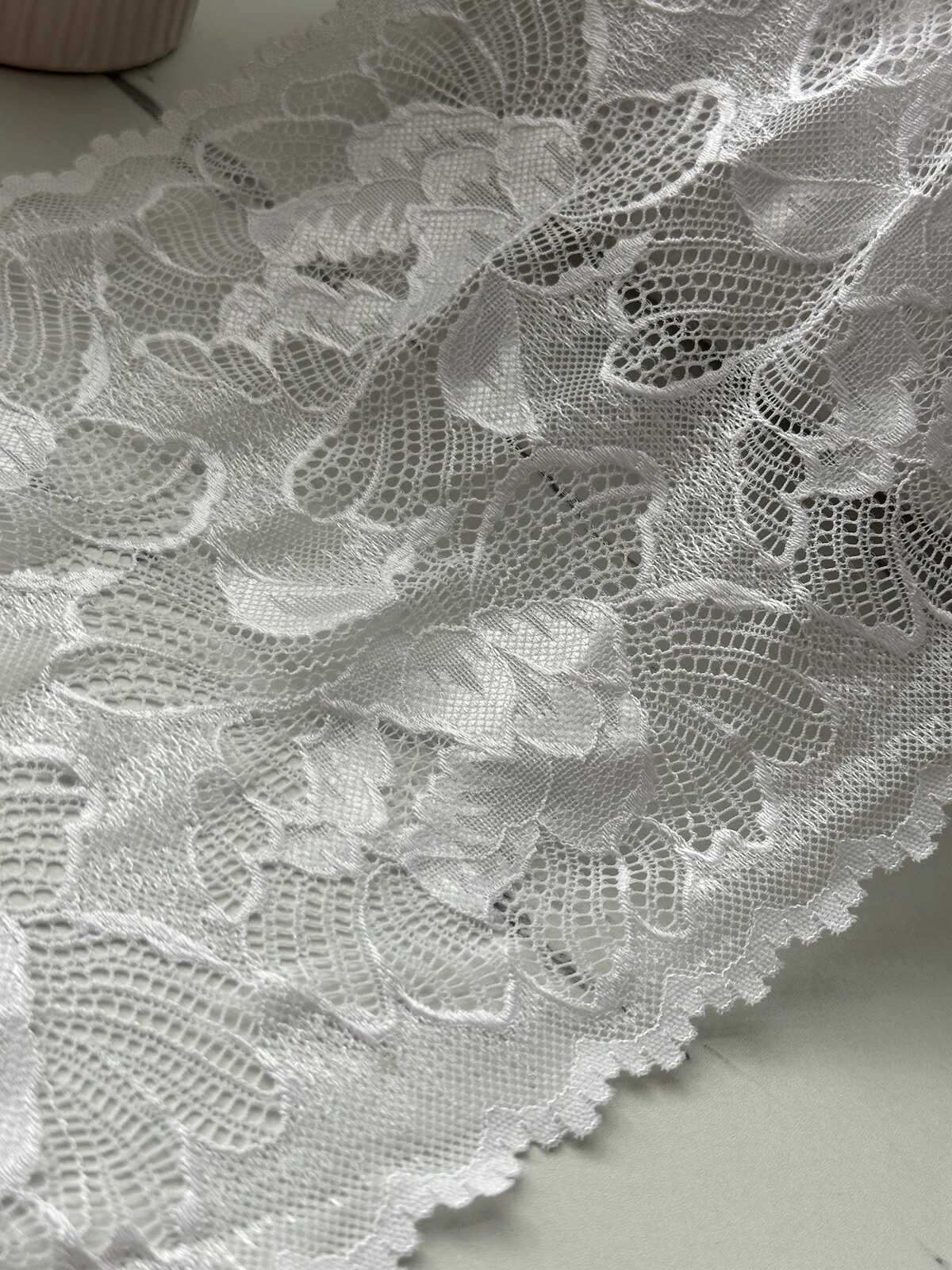 3Yds  Stretch 8.5" White Textured Two-Tone Effect Wide Stretch Lace Wholesale