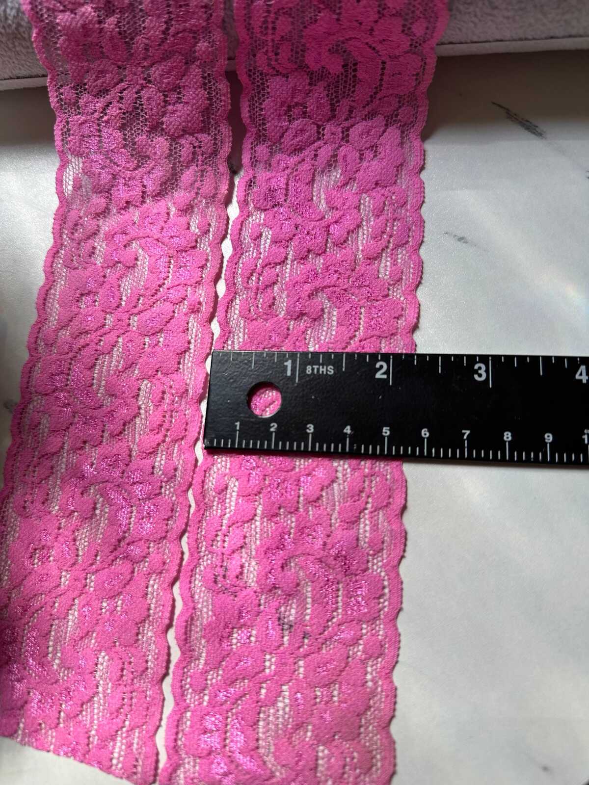 10yds Rose Orchid Pink Floral Stretch Elastic Lace Trim by the Yard, Wide Scalloped Galloon Ribbon for Lingerie Bridal Sewing Crafts, 2"