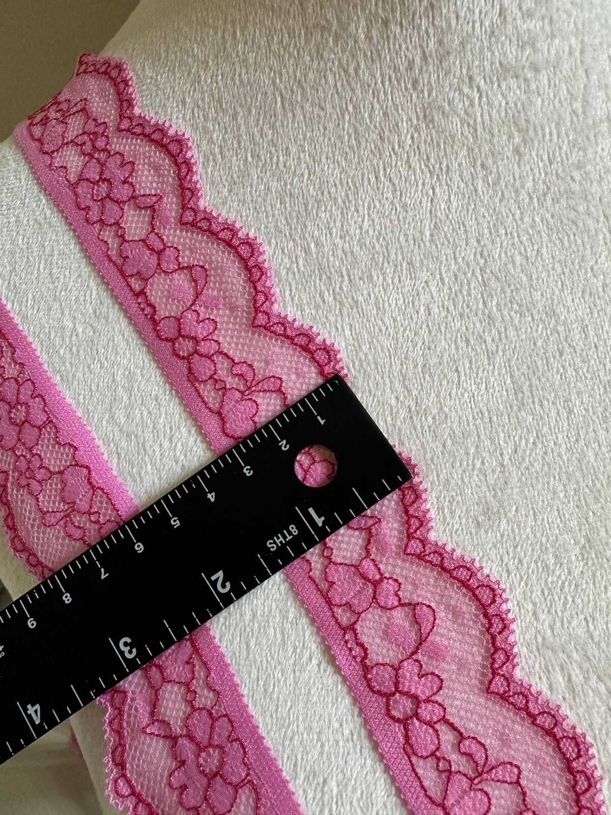 10yds 1.25" Pink Stretch Lace Trim Insertion Beading Floral Ribbon Elastic Lace Fuchsia Outline for Lingerie Underwear Garment Sewing