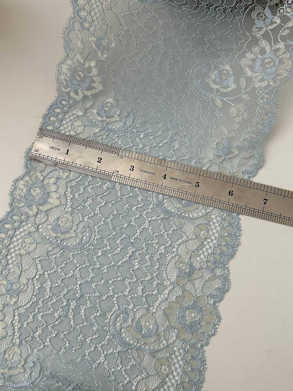 1Yard Japanese Lace, 6.5" Two-Tone Dust Blue Non-Stretch Chantilly Ribbon, Bulk Clearance Coquette Y2K Lace, Garment Trim, Retail Wholesale