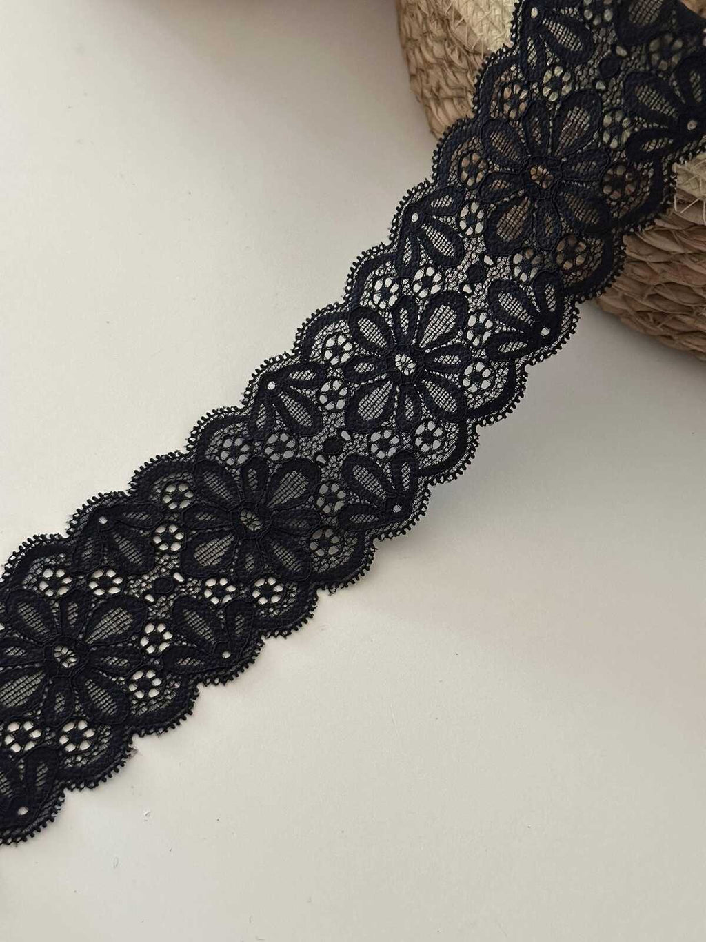 10yds Black Floral Stretch Lace, 2.1" Elastic Ribbon, Bulk Clearance Coquette Y2K Lace, Lingerie Lace, DIY Sewing, Retail Wholesale