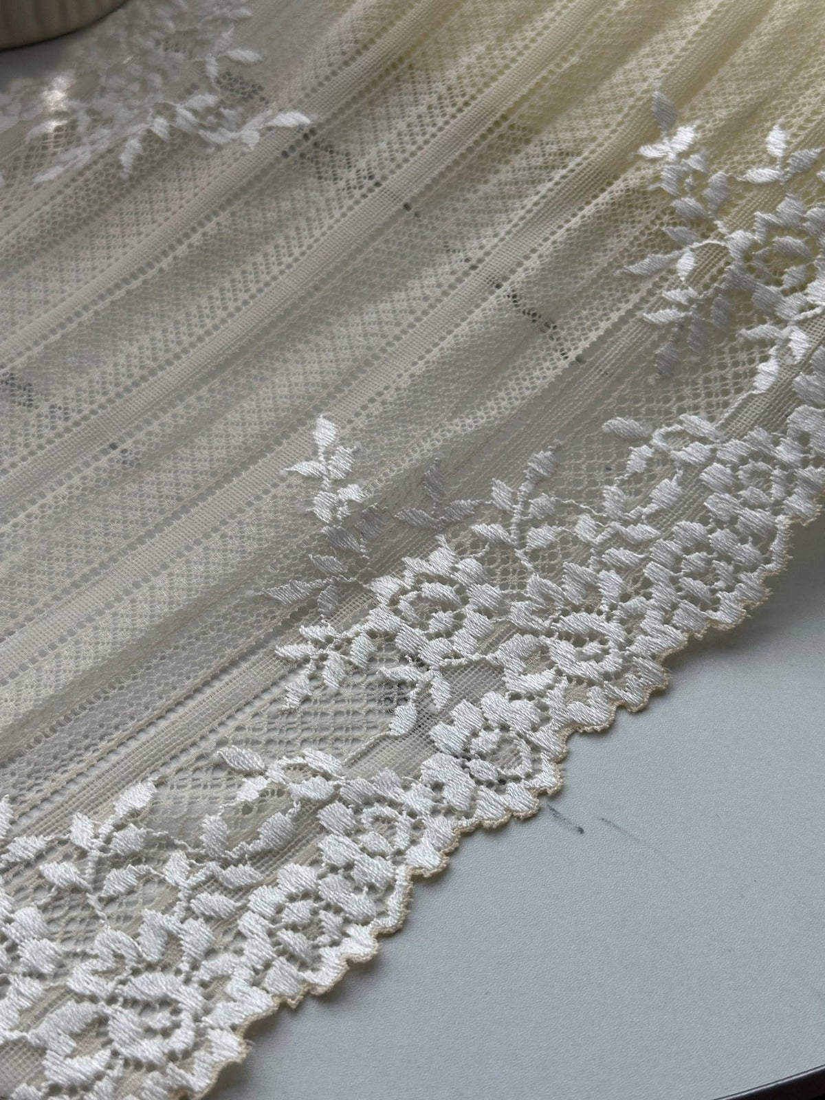 3Yds Stretch 8.7" Two Tone Peach Cream Embossed Wide Stretch Lace Wholesale