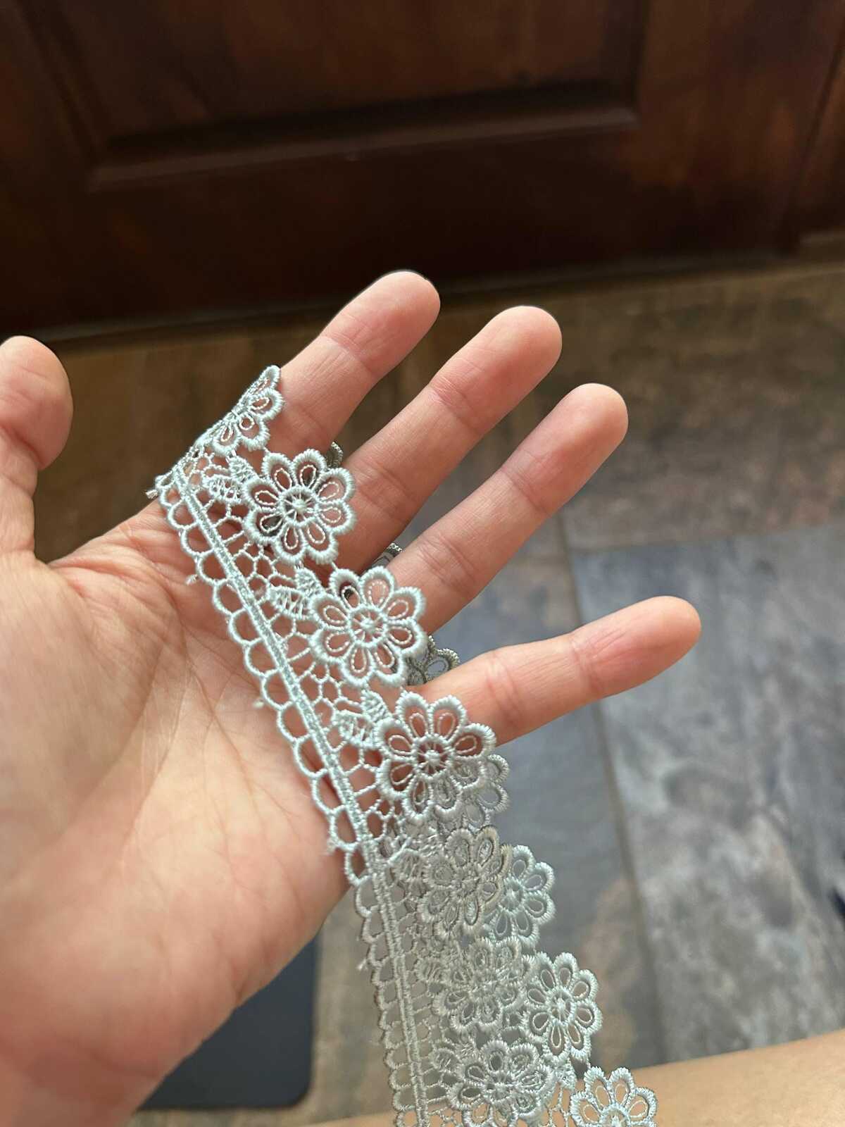 Sage Green Beading Daisies Venetian Guipure Chemical Water Soluble Lace Trim Ribbon Insertable Openwork Scalloped Edge Border Crafts, 1.25"