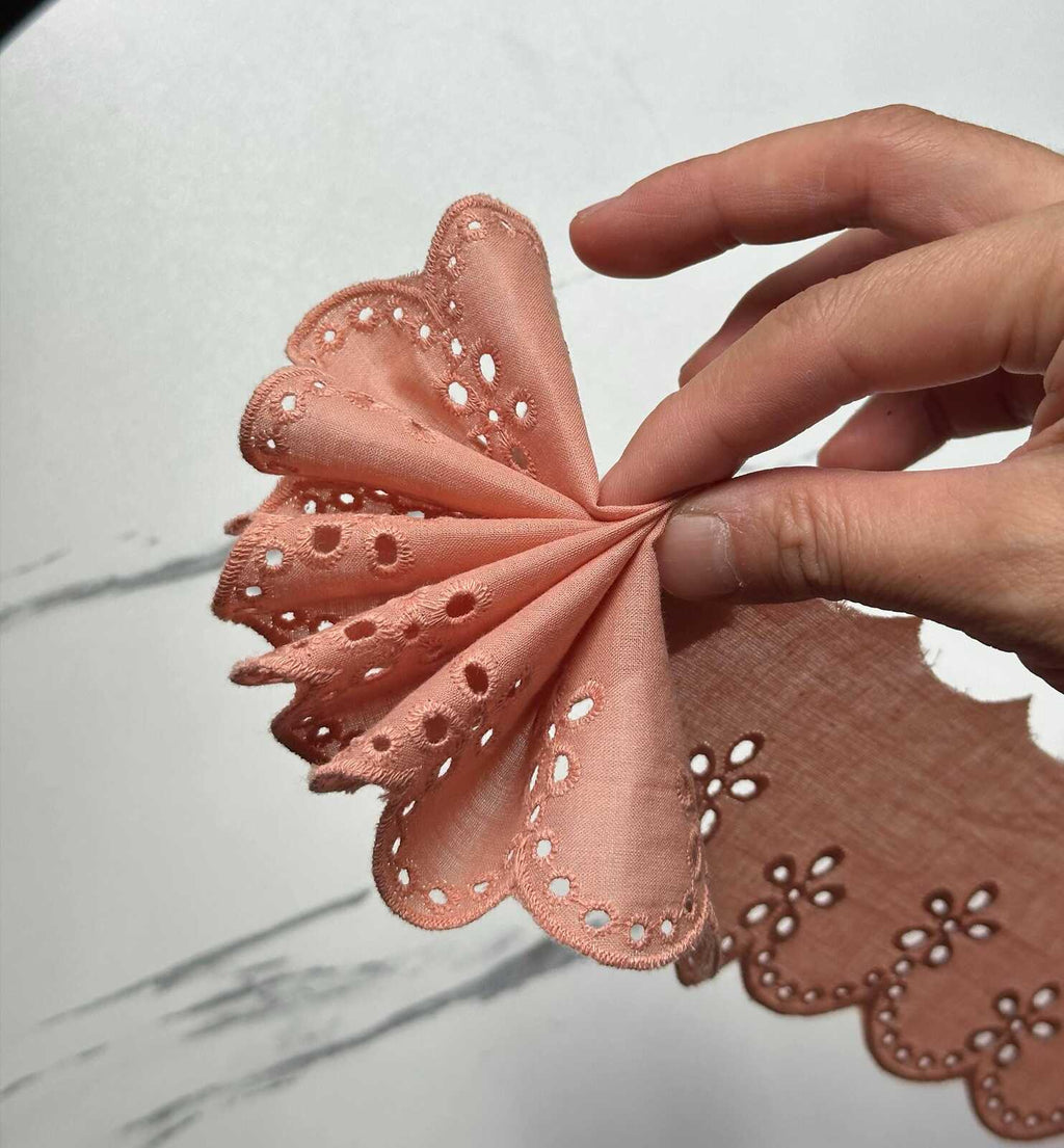 Dusty Peach Coral Eyelet Cotton Lace Trim Symmetrical Double Scalloped Embroidered Ribbon for Gowns Blouses Crafts Sewing, 2.75"