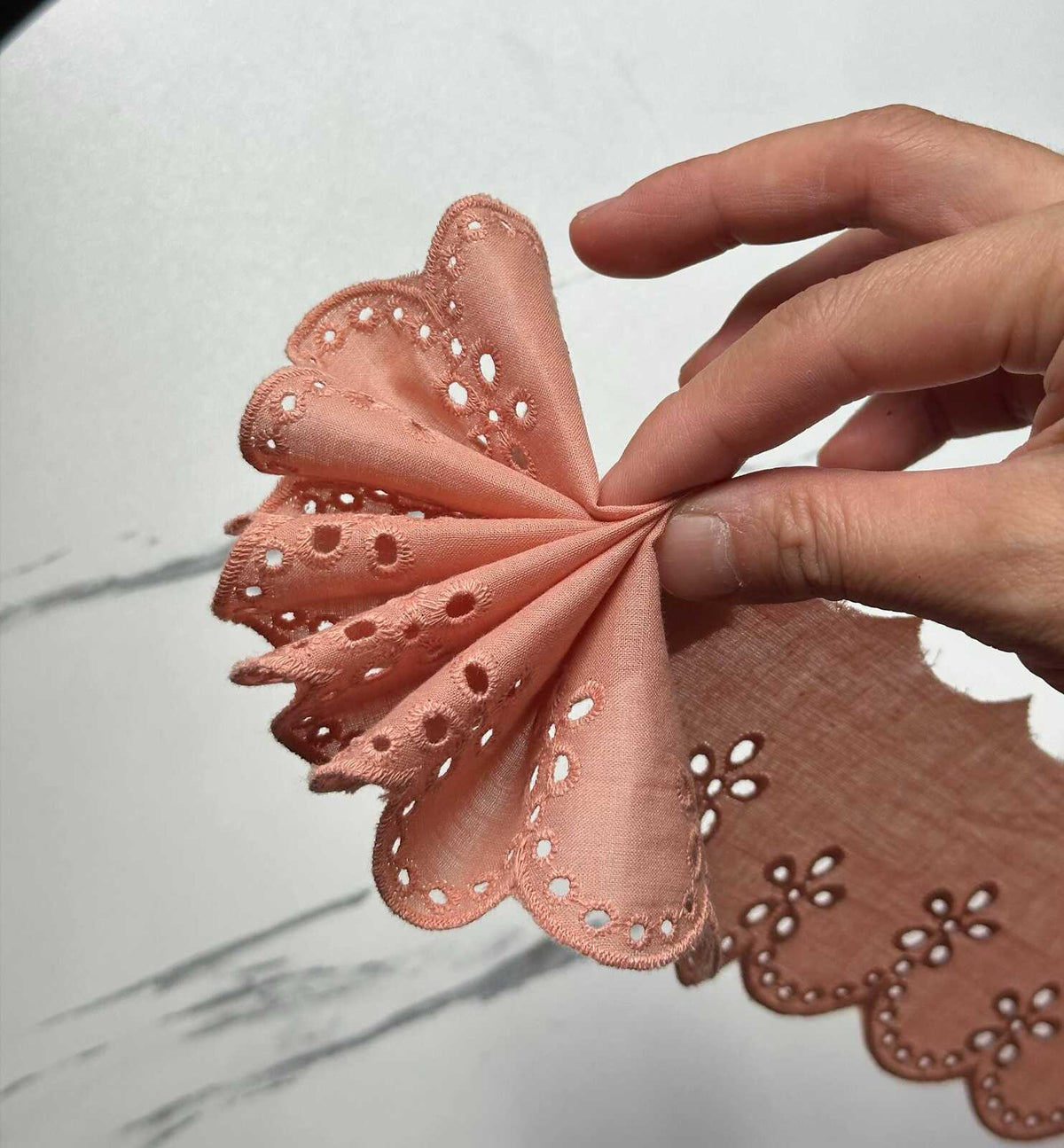 Dusty Peach Coral Eyelet Cotton Lace Trim Symmetrical Double Scalloped Embroidered Ribbon for Gowns Blouses Crafts Sewing, 2.75"
